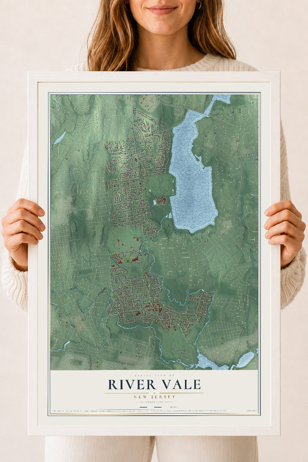 Map of River Vale, New Jersey, 18 x 24 inch print in a white wood frame