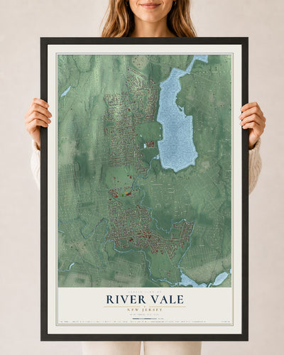 Map of River Vale, New Jersey, 24 x 36 inch print in a black wood frame