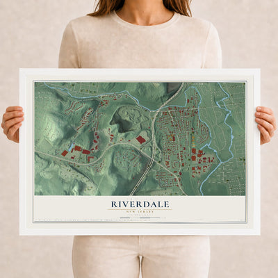 Riverdale, New Jersey map print, 12" x 18" W/ White Ayous Wood Frame mockup