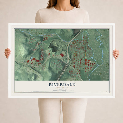 Riverdale, New Jersey map print, 24" x 36" W/ White Ayous Wood Frame mockup