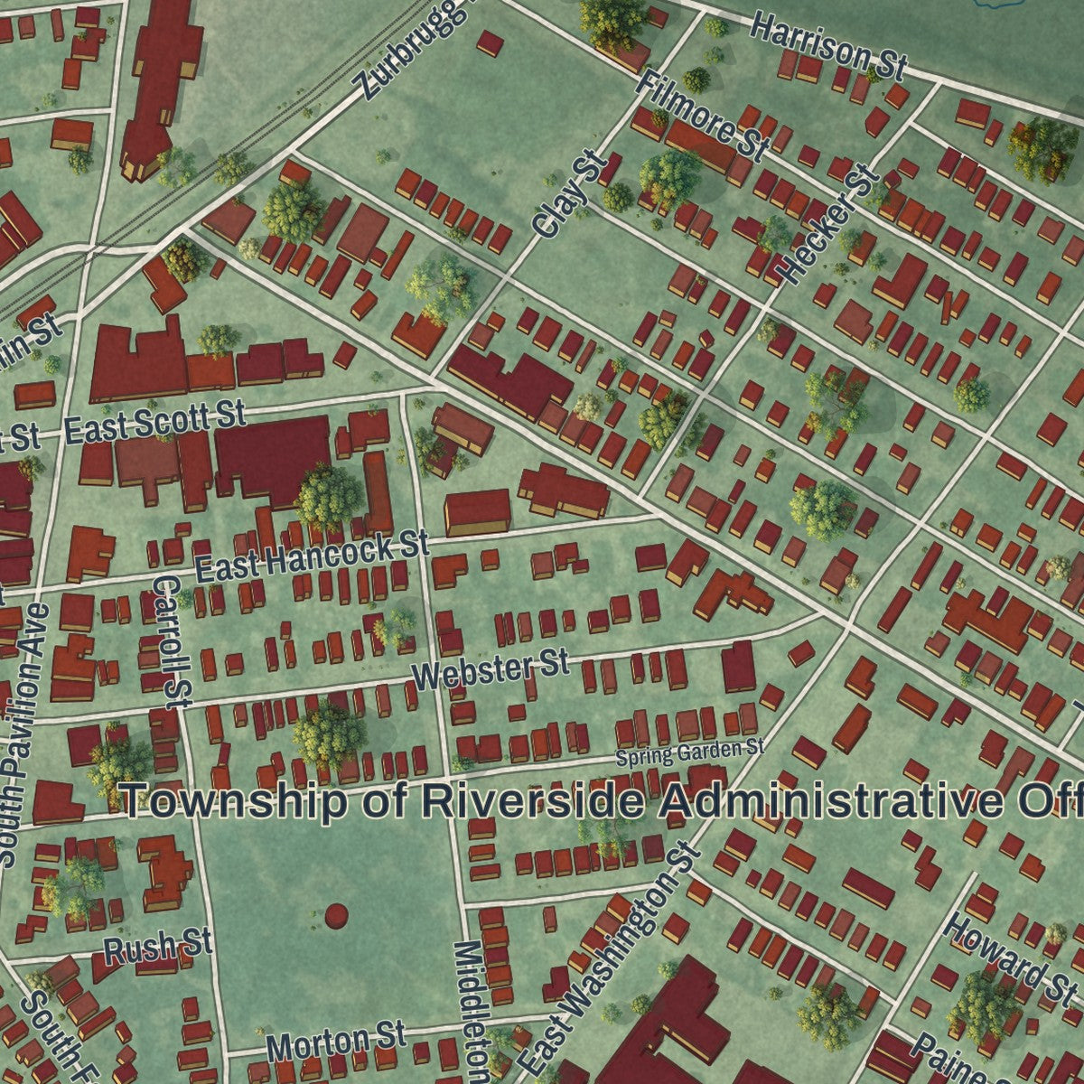 Close-up 1 of the Riverside, New Jersey map artwork