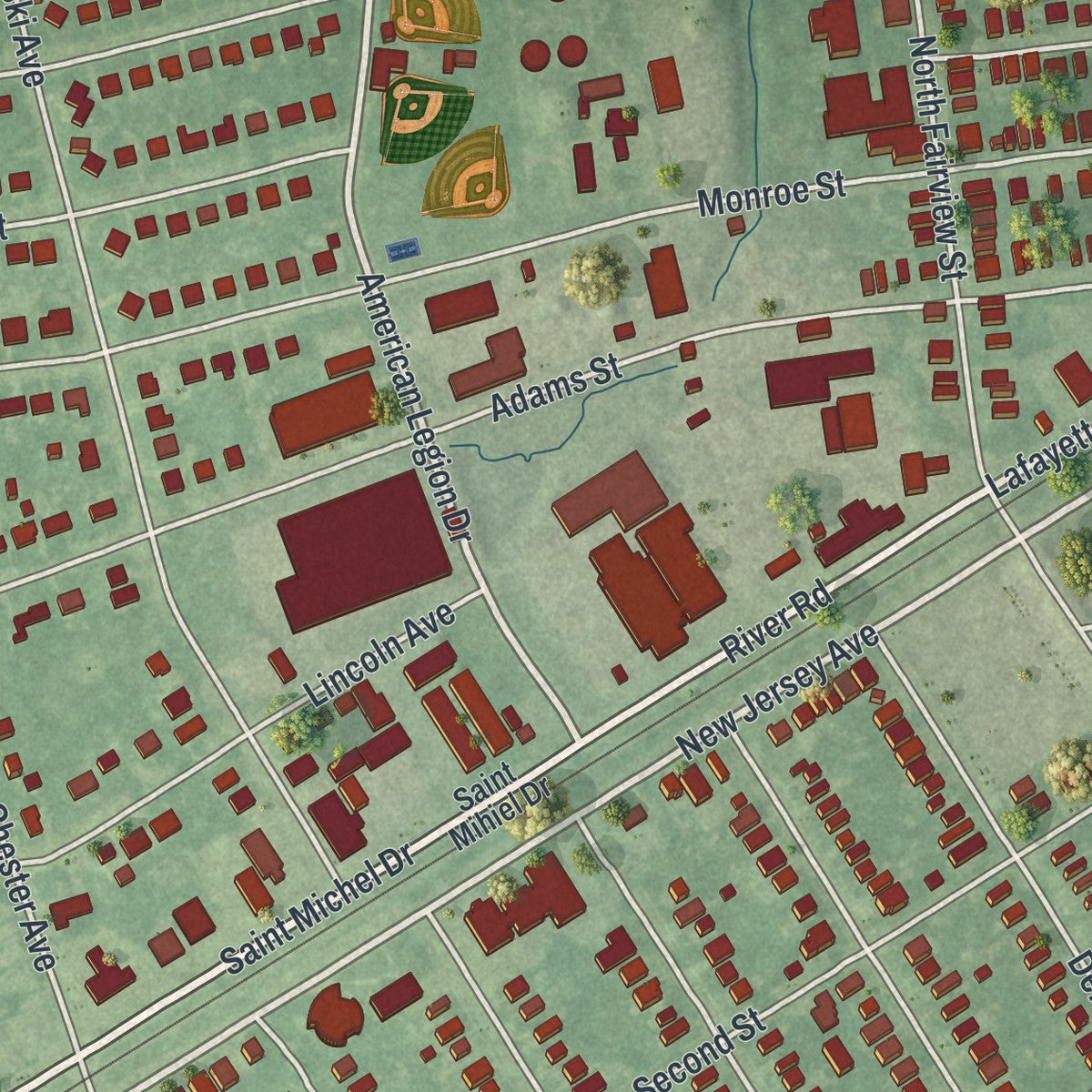 Close-up 2 of the Riverside, New Jersey map artwork