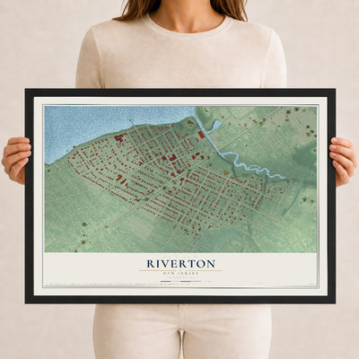 Riverton, New Jersey map print, 12" x 18" W/ Black Ayous Wood Frame mockup