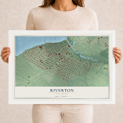 Riverton, New Jersey map print, 12" x 18" W/ White Ayous Wood Frame mockup