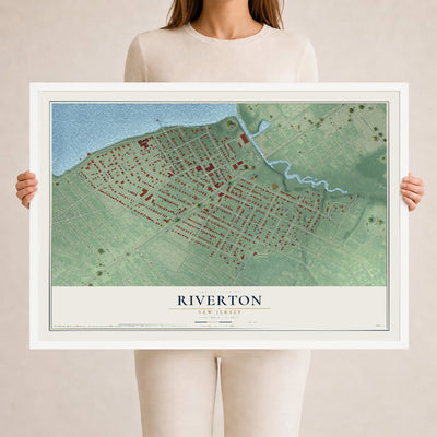Riverton, New Jersey map print, 24" x 36" W/ White Ayous Wood Frame mockup