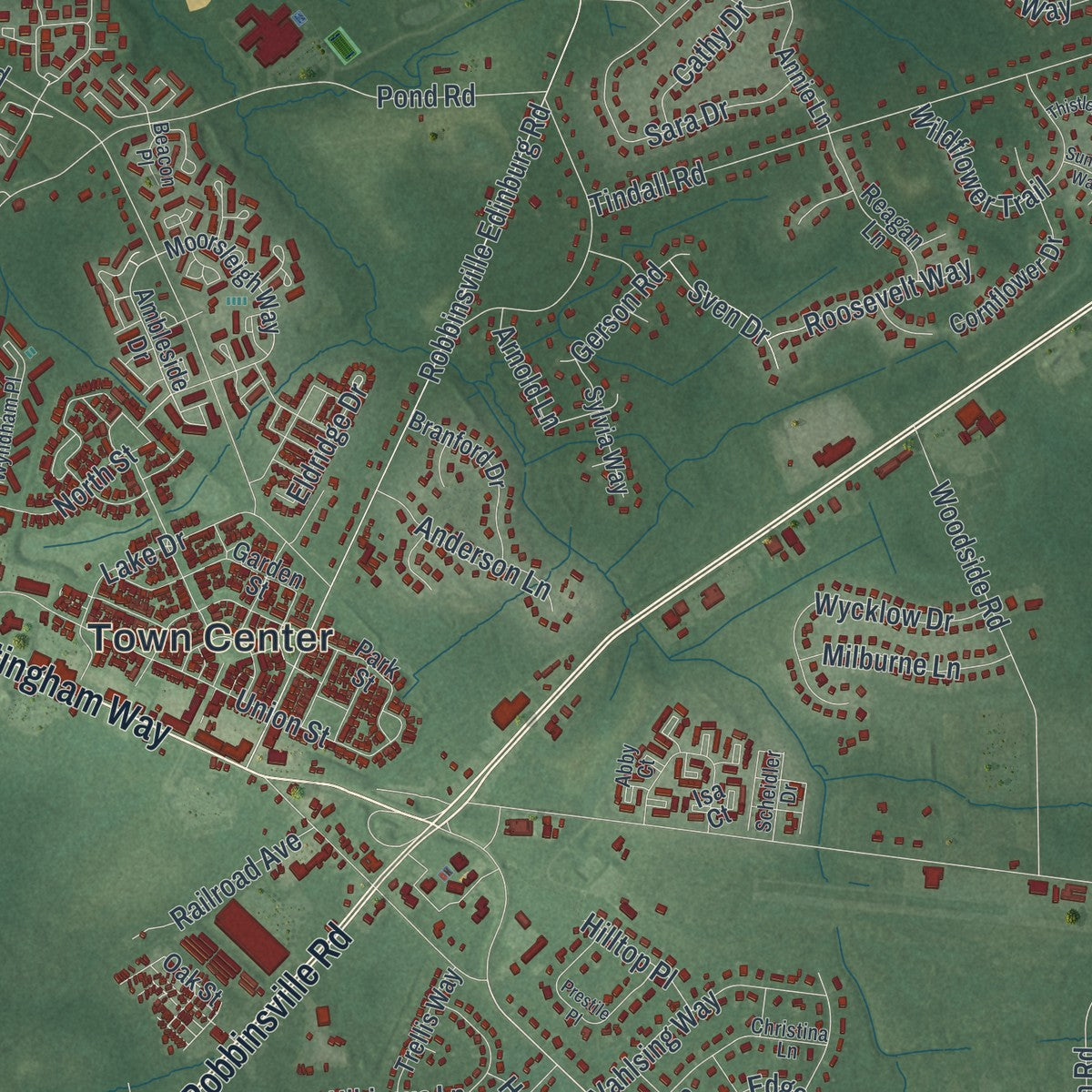 Close-up 1 of the Robbinsville, New Jersey map artwork