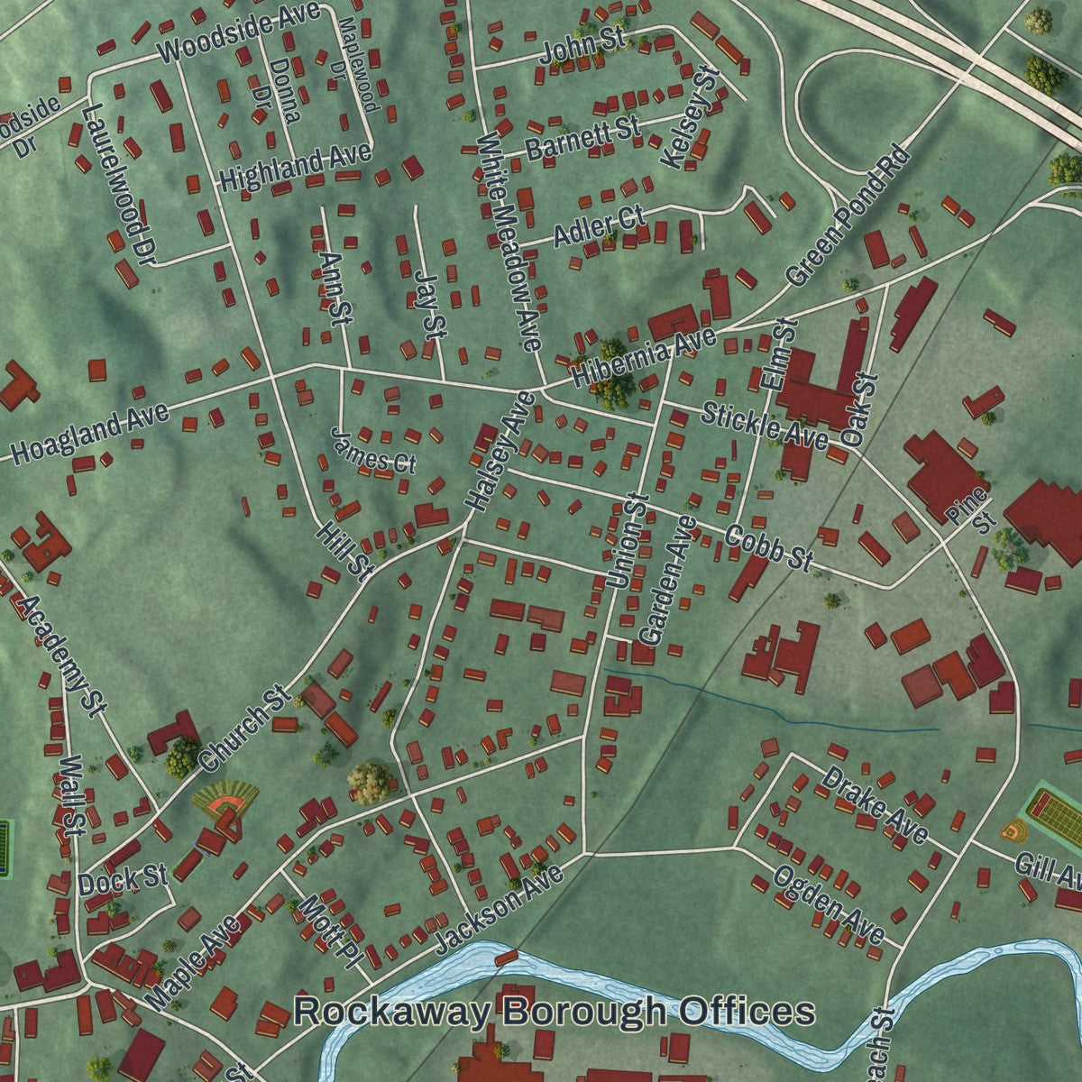 Close-up 1 of the Borough of Rockaway, New Jersey map artwork