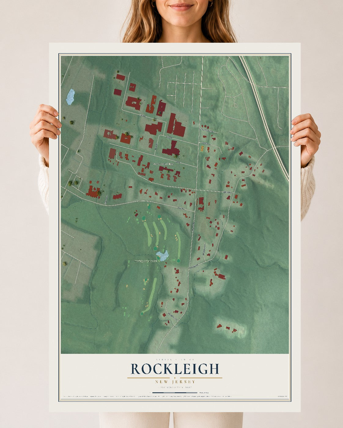 Rockleigh, New Jersey map print, 24" x 36" Archival Matte Print mockup