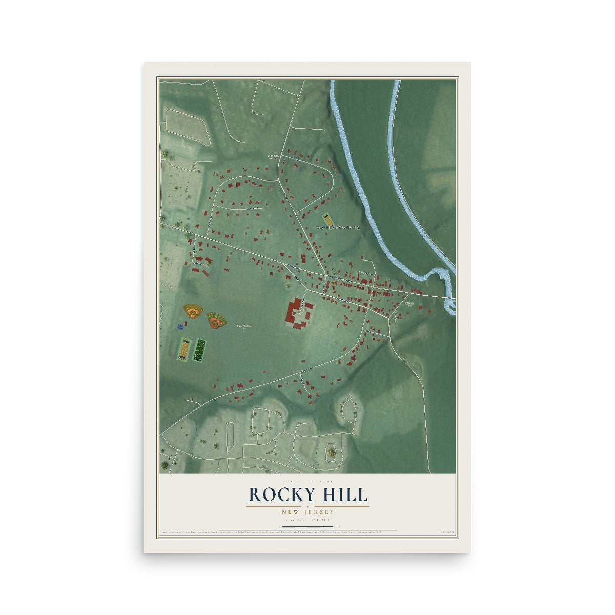 Map of Rocky Hill, New Jersey, 12 x 18 inch unframed archival matte print