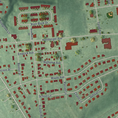 Close-up of the map of Roebling, New Jersey print showing street and building detail