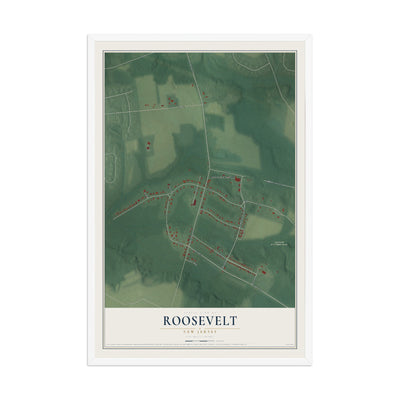 Roosevelt, New Jersey map print, 12" x 18" W/ White Ayous Wood Frame mockup