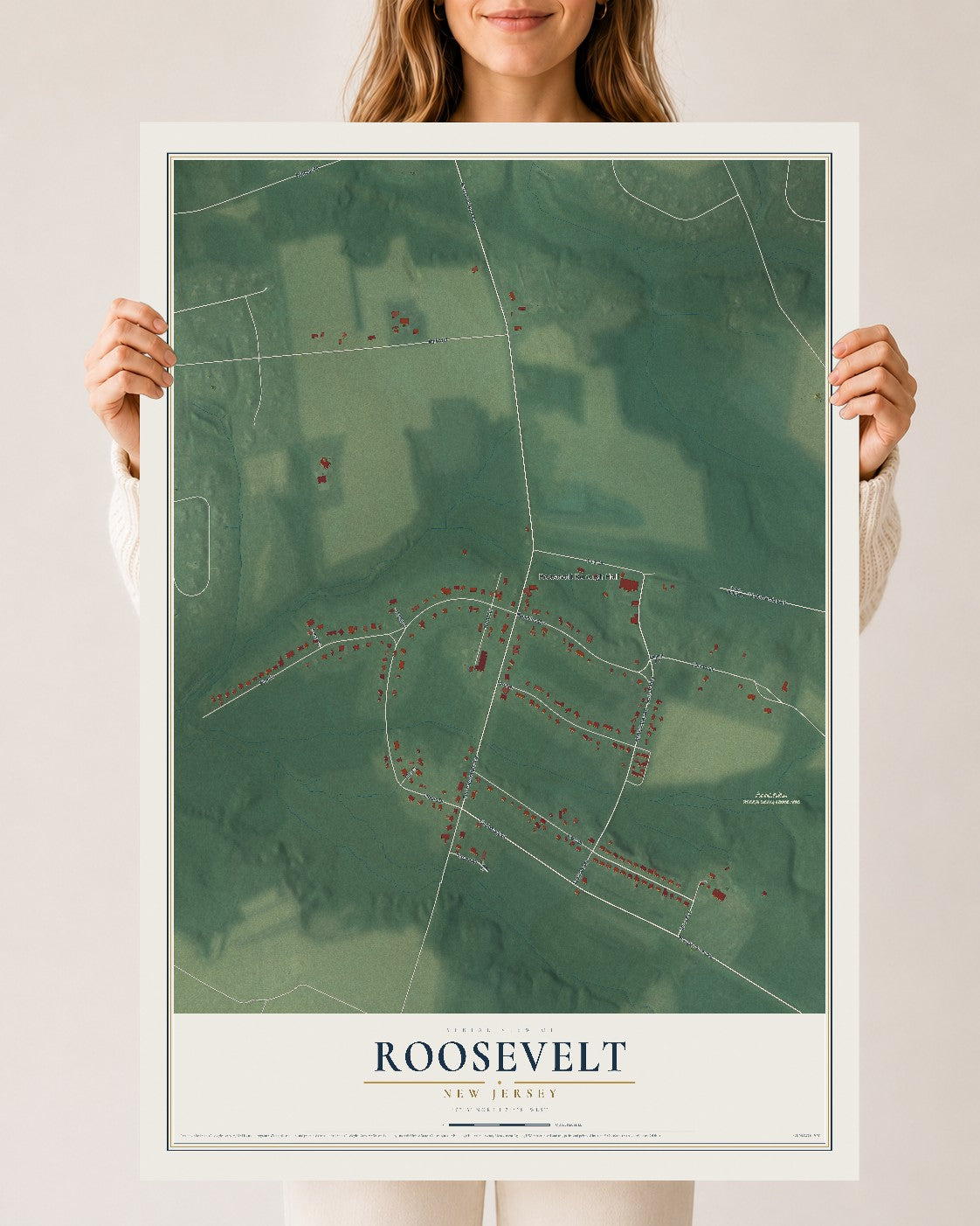 Roosevelt, New Jersey map print, 24" x 36" Archival Matte Print mockup
