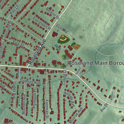 Close-up 1 of the Roseland, New Jersey map artwork