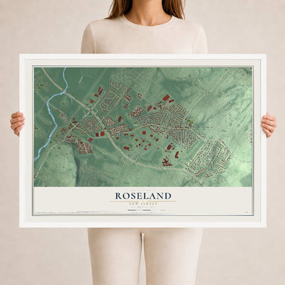 Roseland, New Jersey map print, 24" x 36" W/ White Ayous Wood Frame mockup