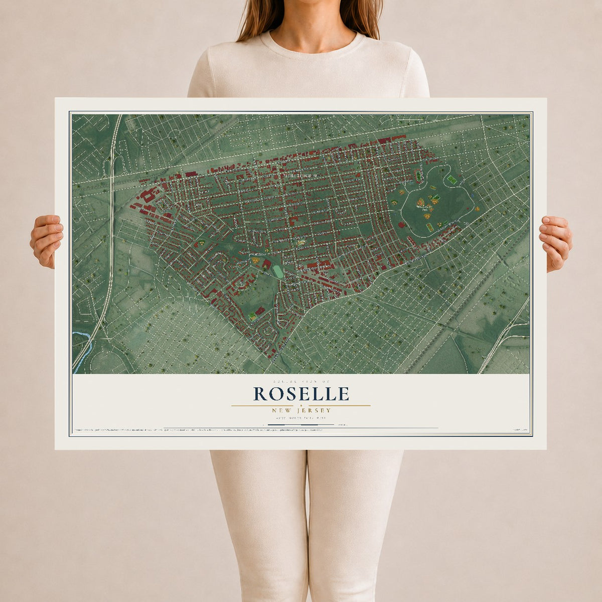 Roselle, New Jersey map print, 24" x 36" Archival Matte Print mockup