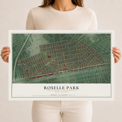 Roselle Park, New Jersey map print, 12" x 18" Archival Matte Print mockup