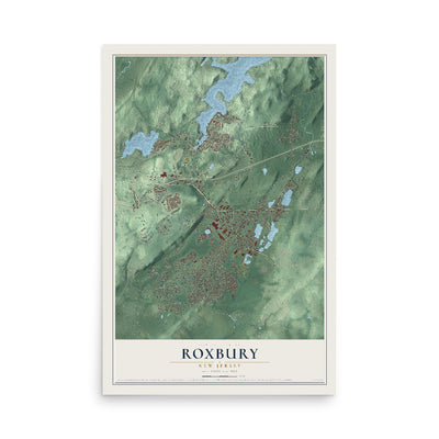 Roxbury, New Jersey map print, 12" x 18" Archival Matte Print mockup