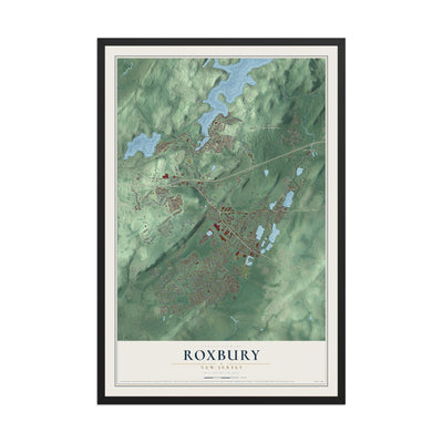 Roxbury, New Jersey map print, 12" x 18" W/ Black Ayous Wood Frame mockup