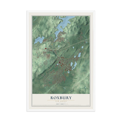Roxbury, New Jersey map print, 12" x 18" W/ White Ayous Wood Frame mockup