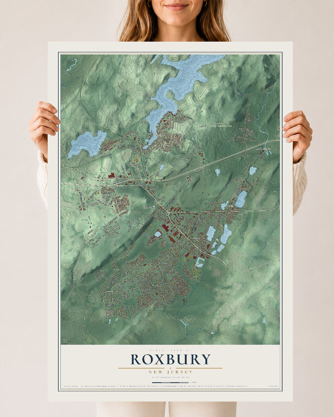Roxbury, New Jersey map print, 24" x 36" Archival Matte Print mockup