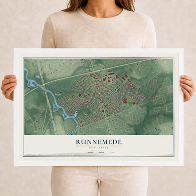 Runnemede, New Jersey map print, 12" x 18" W/ White Ayous Wood Frame mockup