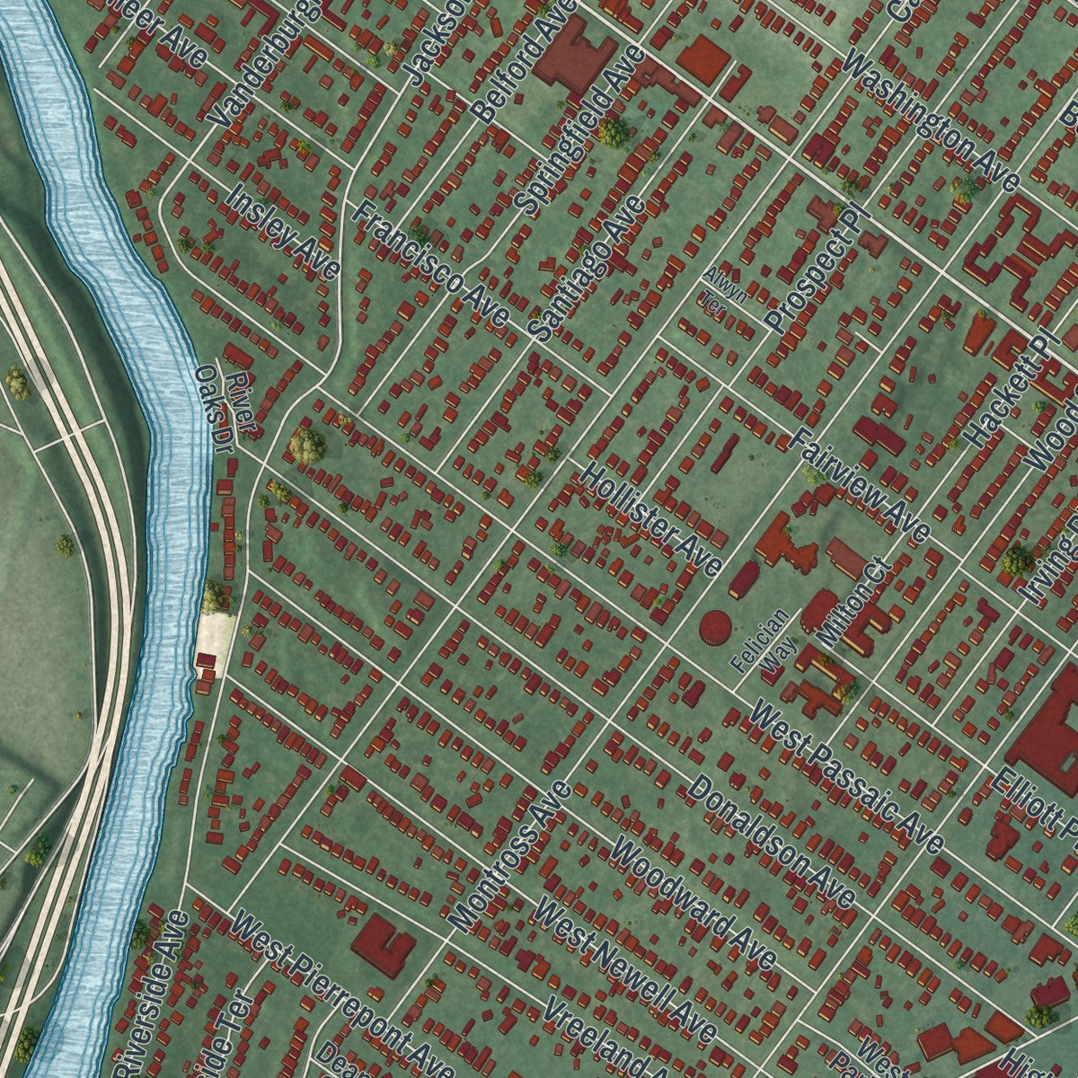 Close-up 2 of the Rutherford, New Jersey map artwork