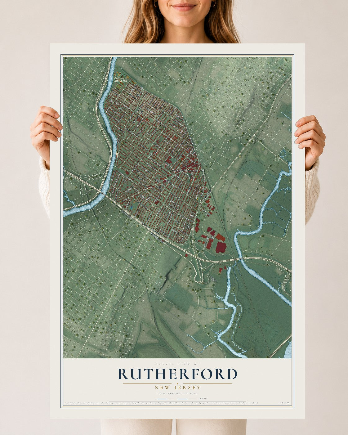 Rutherford, New Jersey map print, 24" x 36" Archival Matte Print mockup