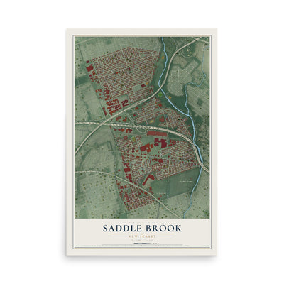Saddle Brook, New Jersey map print, 12" x 18" Archival Matte Print mockup
