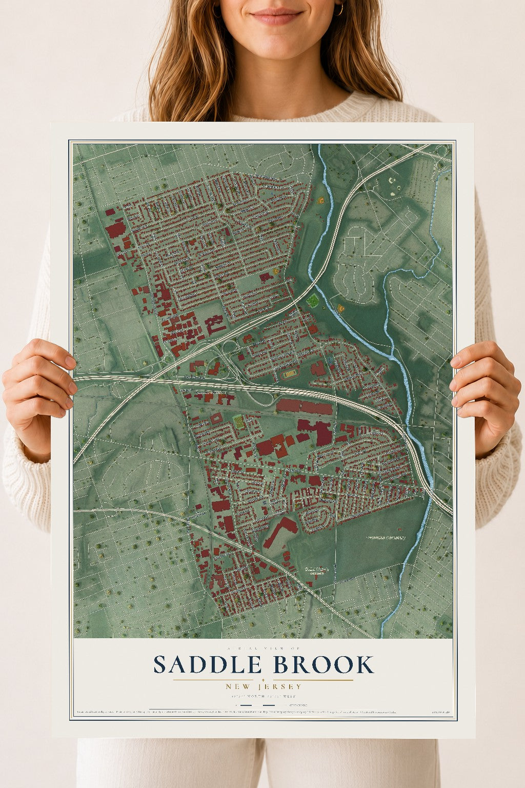 Saddle Brook, New Jersey map print, 18" x 24" Archival Matte Print mockup