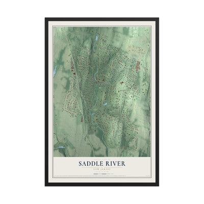 Saddle River, New Jersey map print, 12" x 18" W/ Black Ayous Wood Frame mockup