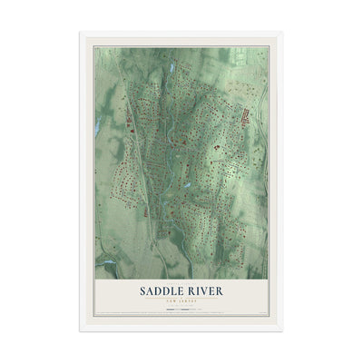 Saddle River, New Jersey map print, 12" x 18" W/ White Ayous Wood Frame mockup