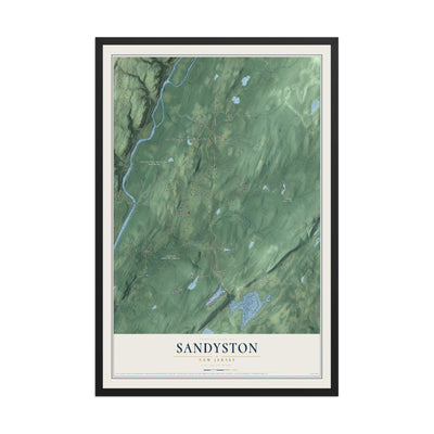 Sandyston, New Jersey map print, 12" x 18" W/ Black Ayous Wood Frame mockup