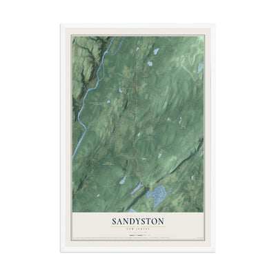 Sandyston, New Jersey map print, 12" x 18" W/ White Ayous Wood Frame mockup