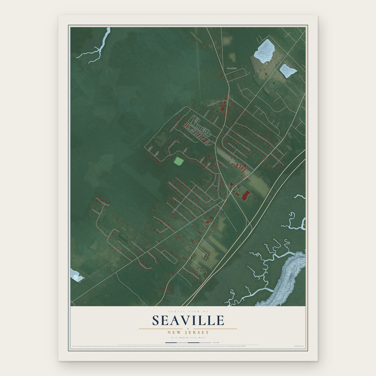 Seaville, New Jersey map print, the full design