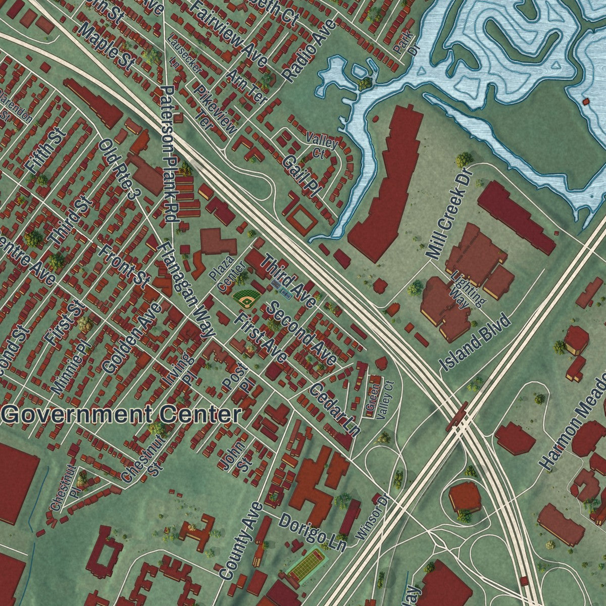 Close-up 1 of the Secaucus, New Jersey map artwork