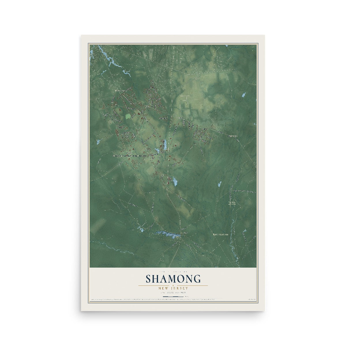 Map of Shamong, New Jersey, 12 x 18 inch unframed archival matte print