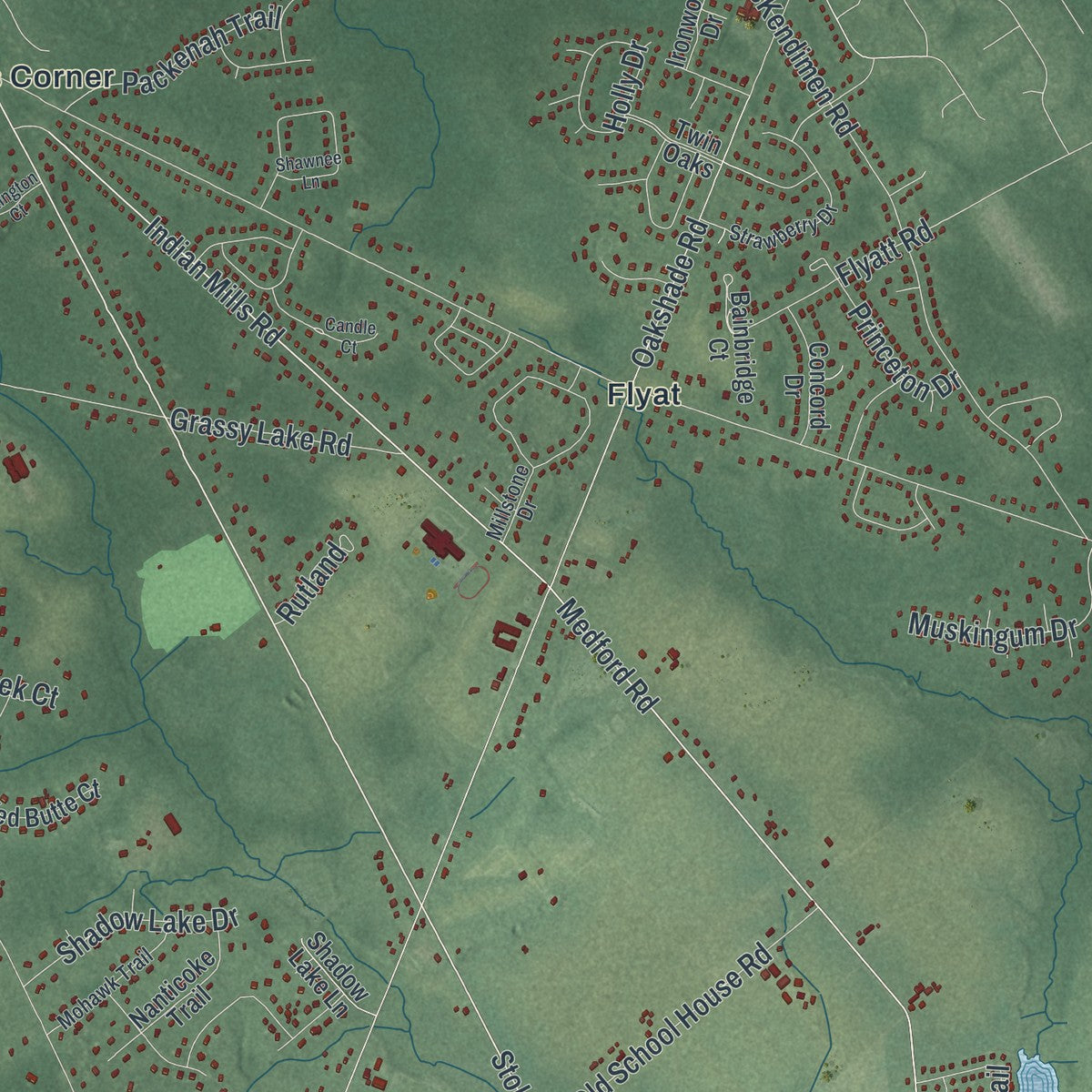 Close-up of the map of Shamong, New Jersey print showing street and building detail