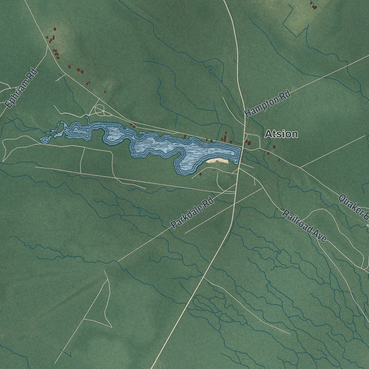 Second close-up of the map of Shamong, New Jersey print showing more streets and buildings