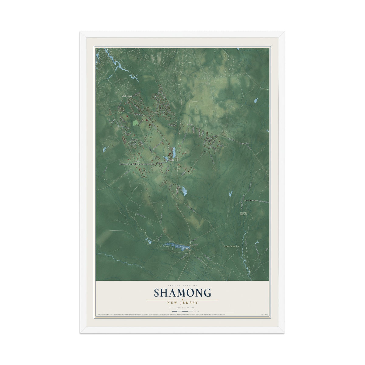 Map of Shamong, New Jersey, 12 x 18 inch print in a white wood frame
