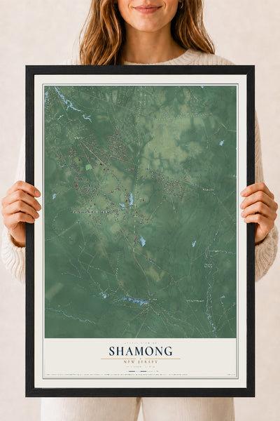 Map of Shamong, New Jersey, 18 x 24 inch print in a black wood frame