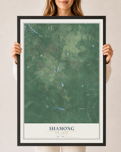 Map of Shamong, New Jersey, 24 x 36 inch print in a black wood frame