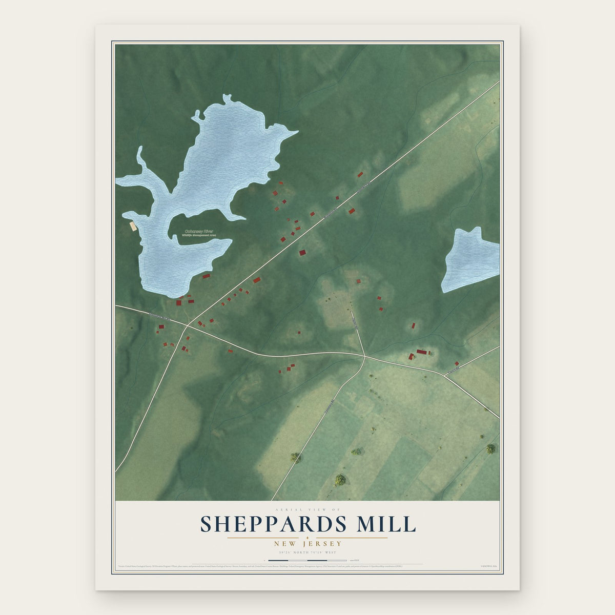 Sheppards Mill, New Jersey map print, the full design
