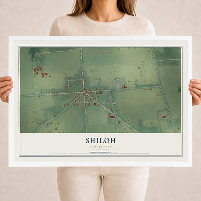 Shiloh, New Jersey map print, 18" x 24" W/ White Ayous Wood Frame mockup