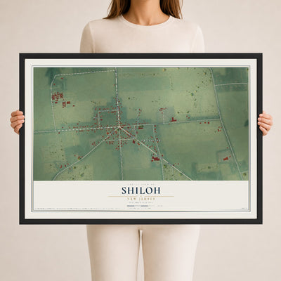 Shiloh, New Jersey map print, 24" x 36" W/ Black Ayous Wood Frame mockup