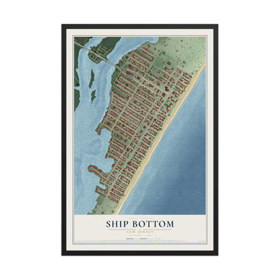 Ship Bottom, New Jersey map print, 12" x 18" W/ Black Ayous Wood Frame mockup