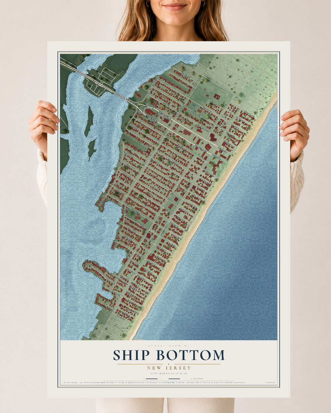 Ship Bottom, New Jersey map print, 24" x 36" Archival Matte Print mockup