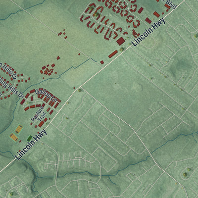 Close-up of the map of Six Mile Run, New Jersey print showing street and building detail