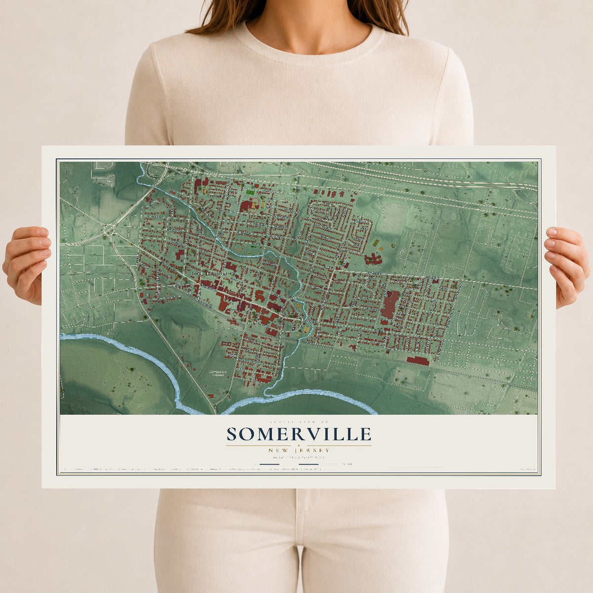 Somerville, New Jersey map print, 12" x 18" Archival Matte Print mockup