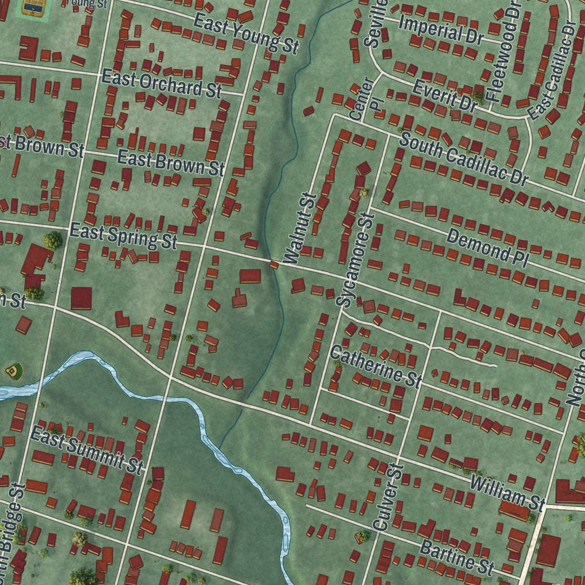 Close-up 2 of the Somerville, New Jersey map artwork
