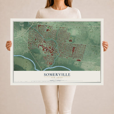 Somerville, New Jersey map print, 24" x 36" Archival Matte Print mockup